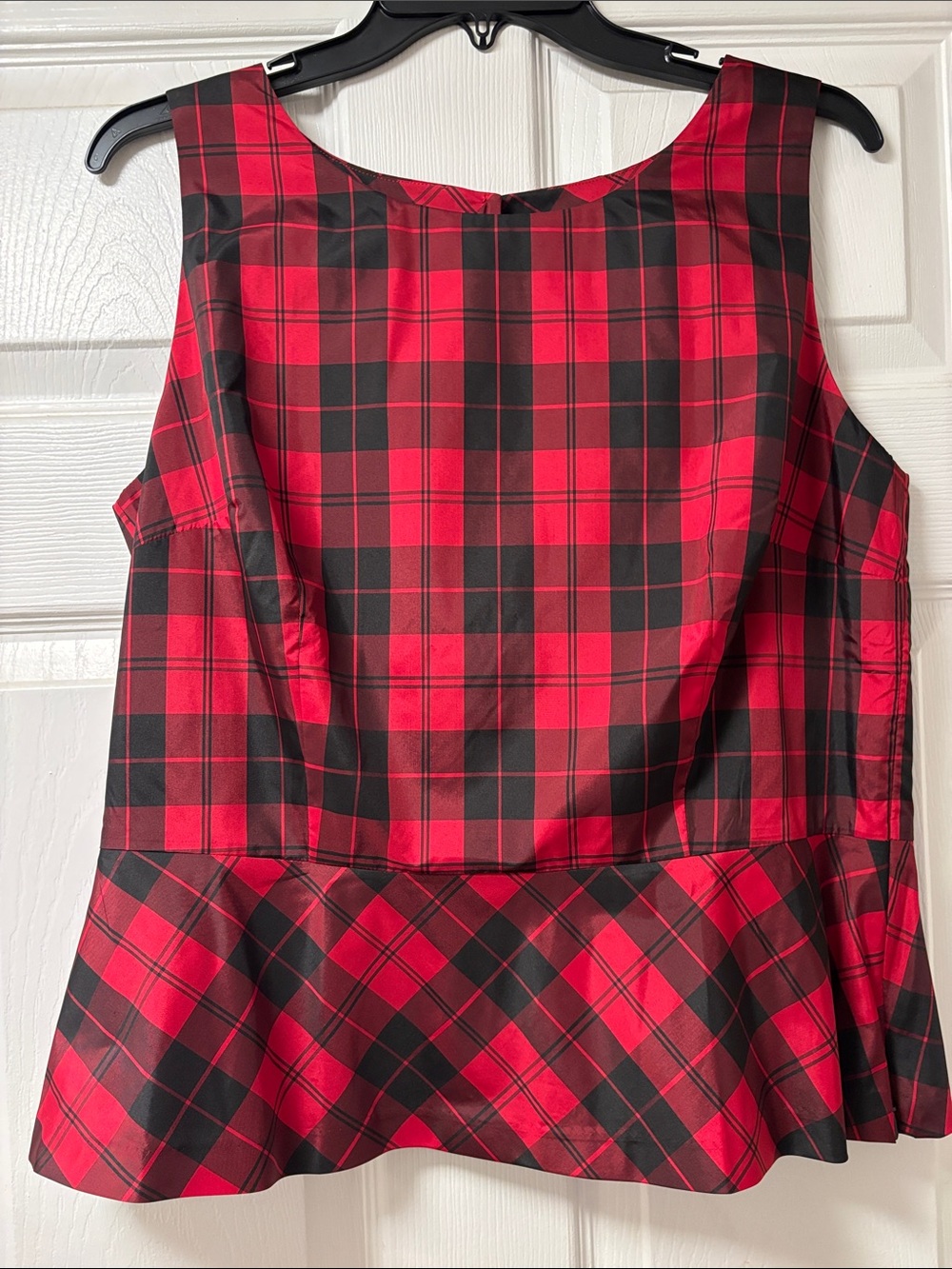 Talbots Red and Black Plaid Peplum Top